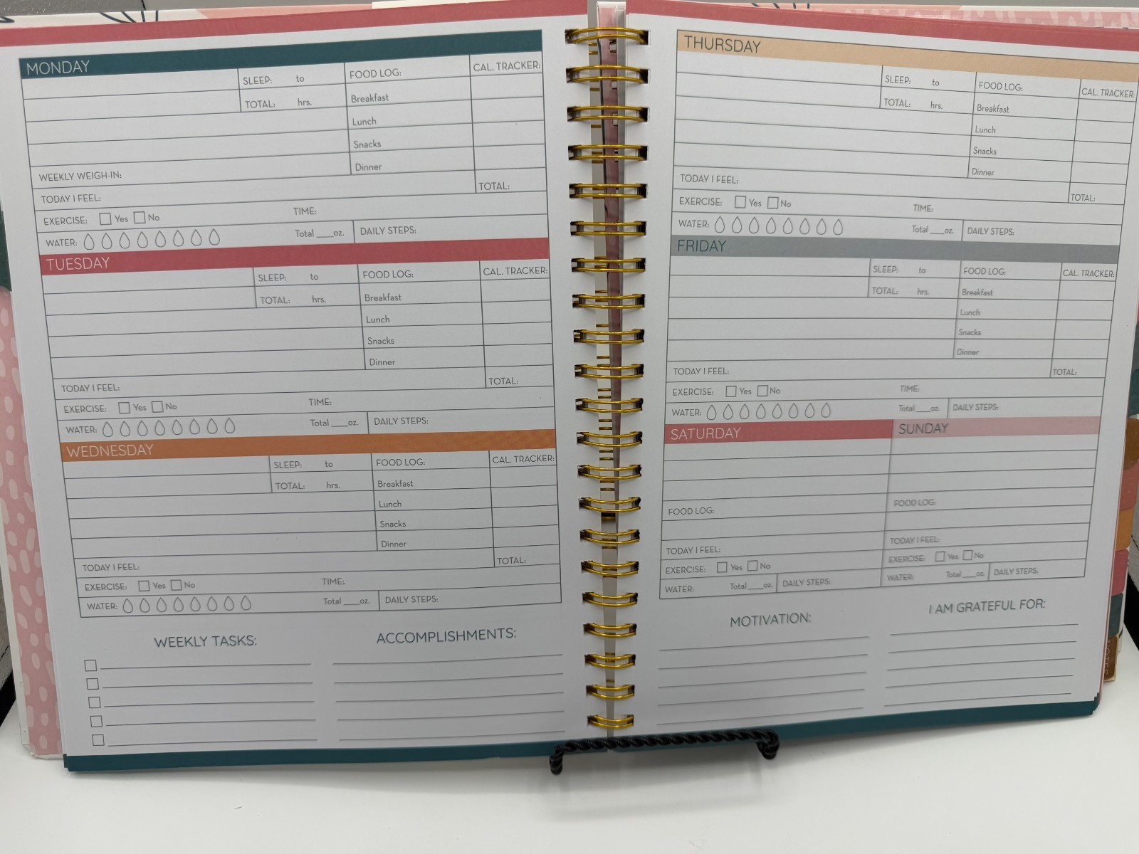 Pembrook 12 Month Wellness Planner Fitness Workout Tracker Book Journal Undated