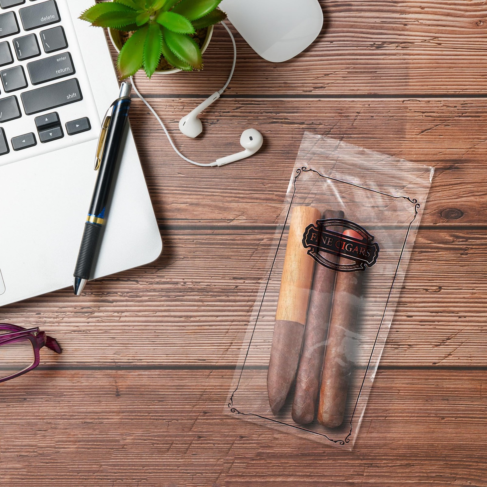 PUREVACY Poly Zipper Cigar Bag, 4 x 8 Inches. Pack of 100 Clear Plastic Bags for