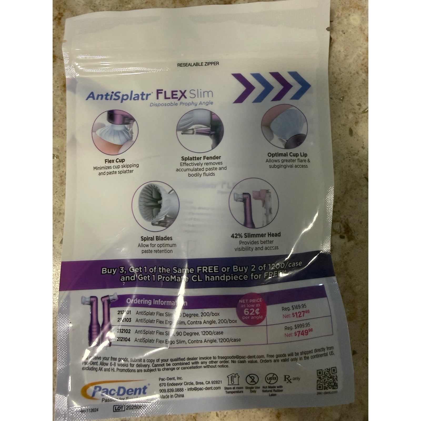 Pac-Dent AntiSplatr FLEX Slim Disposable Prophy Angles 3ct Sample Pack Purple
