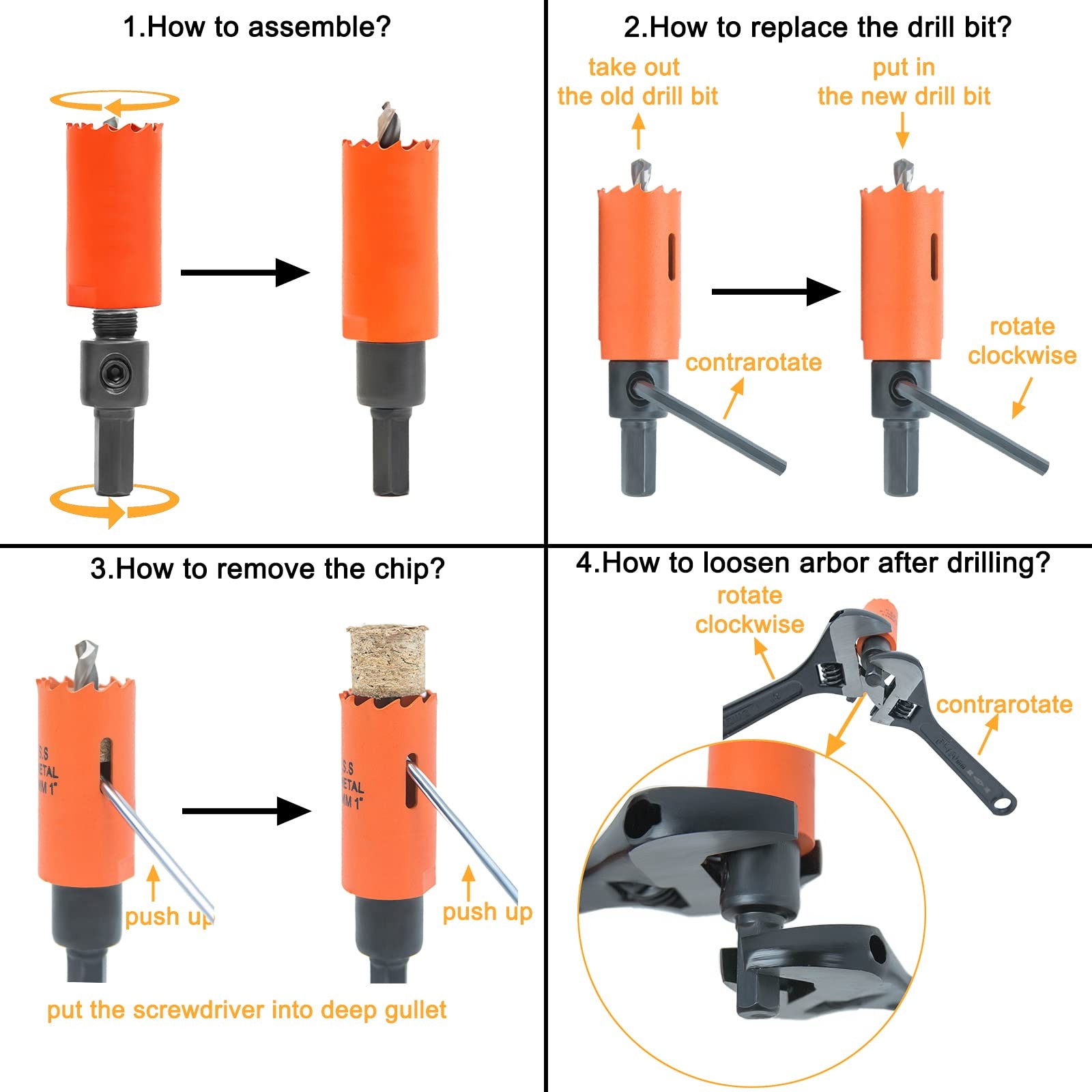 VIKITON 1 inch Hole Saw with Arbor for Cutting Metal Wood and 1 in, Orange