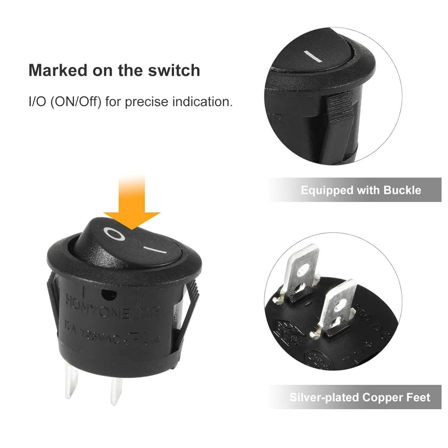 10pcs Mini Round Rocker Switch SPST 2 Pin ON Off Power Toggle Switch Set – NEW