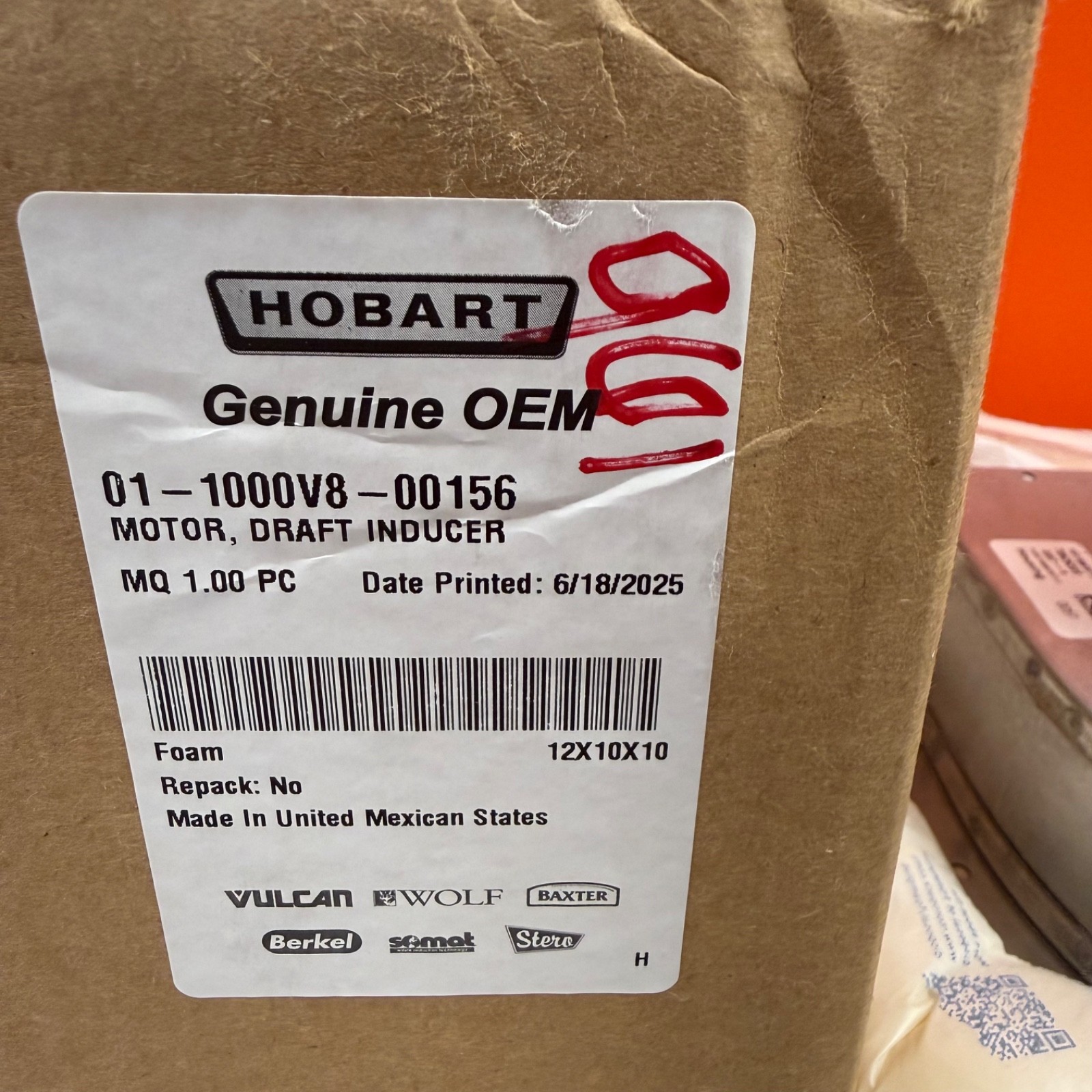 (NEW) Baxter 01-1000V8-00156 Motor, Draft Inducer – BAX01-1000V8-00156 Oven Fan