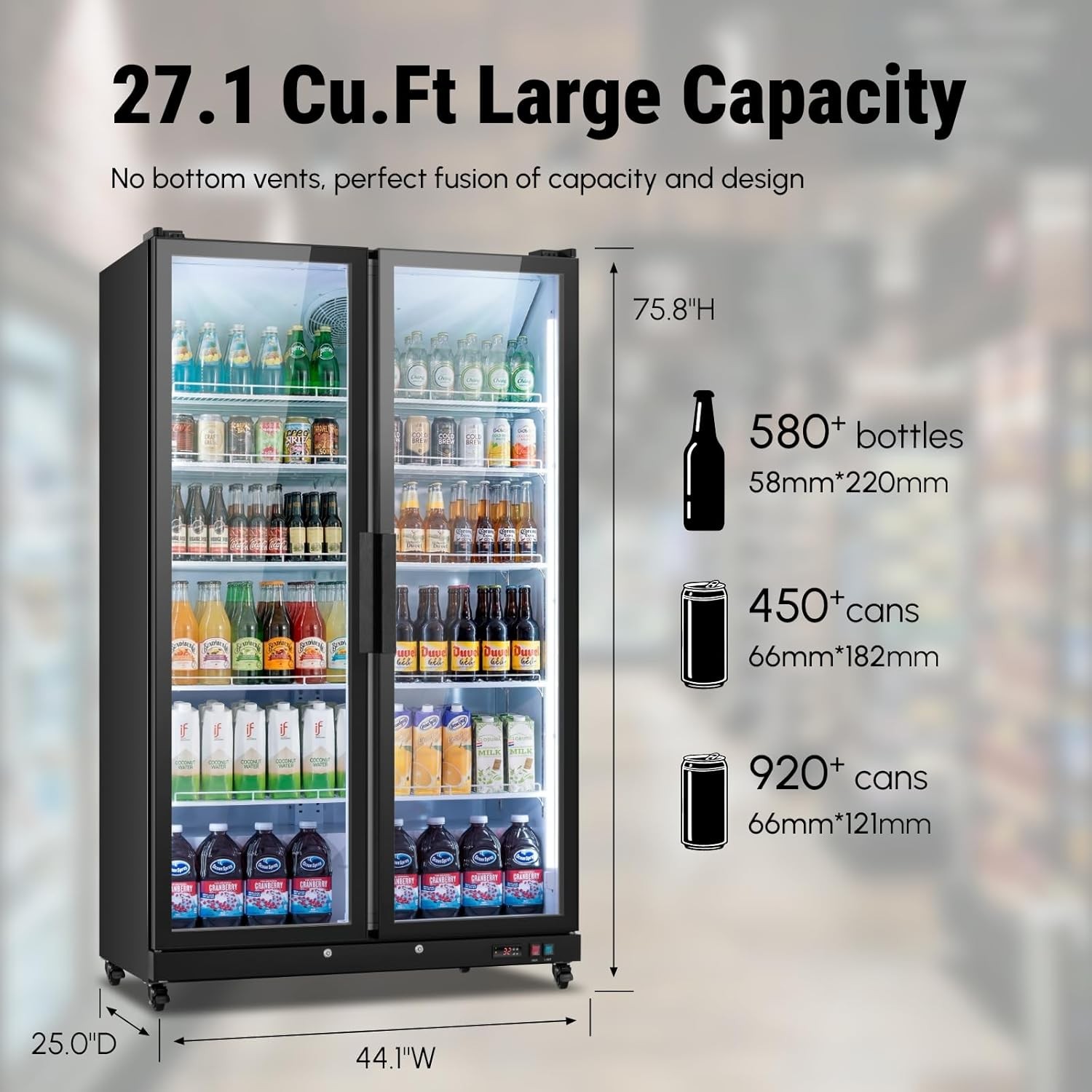 Yeego Glass Doors Commercial Merchandiser Beverage Refrigerator 27.12 Cu.ft