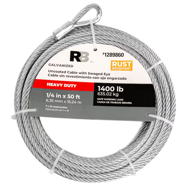 RELIABILT 50.0-ft x 1/4-in Weldless Galvanized Steel Cable