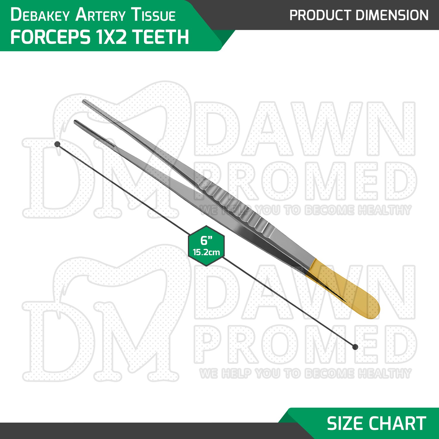 Debakey Artery Tissue Forceps 1×2 Teeth 6″ Gold Handle ENT Surgical Instruments