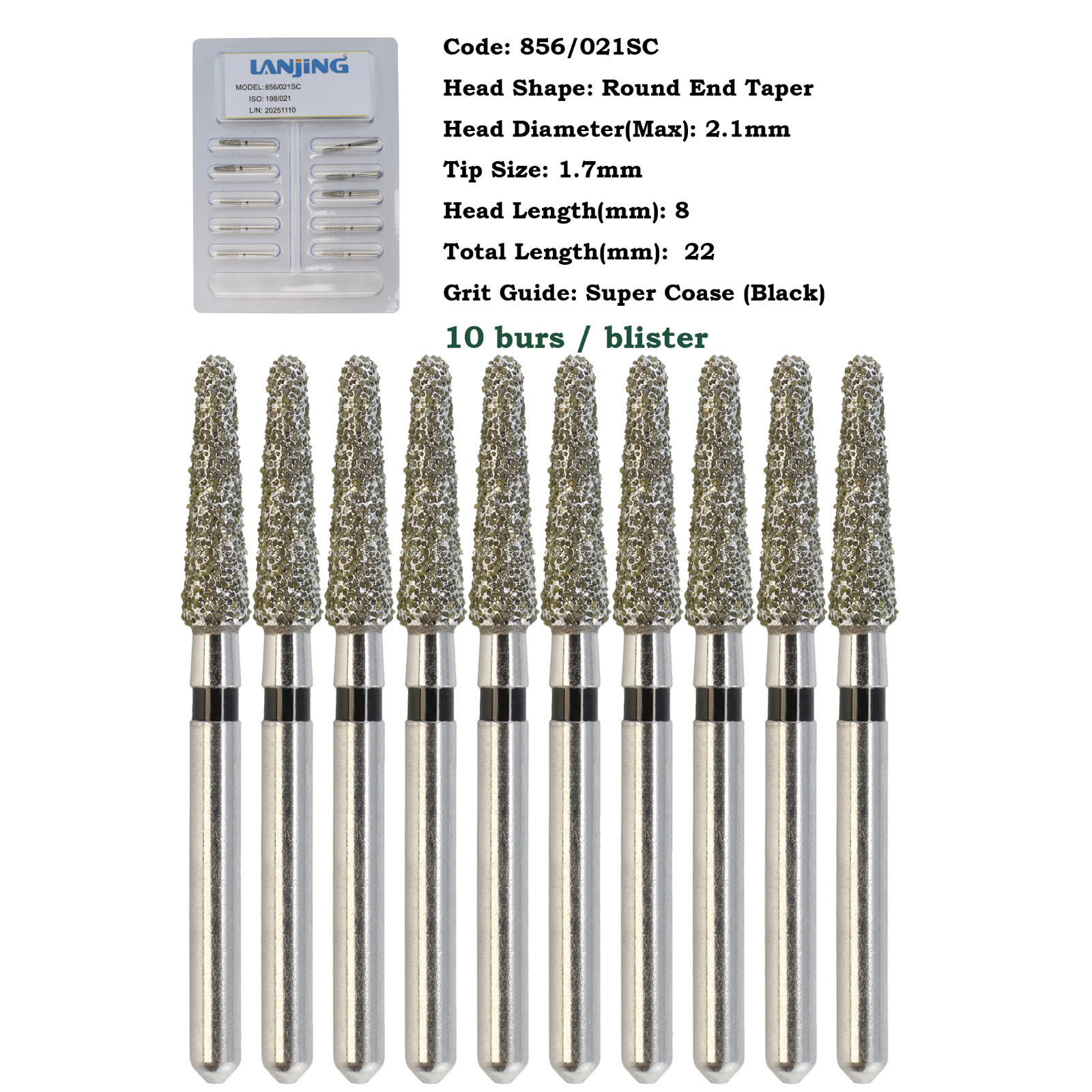 Dental Diamond Burs FG Round End Taper Bur Super Coarse Fine 856 850 High Speed