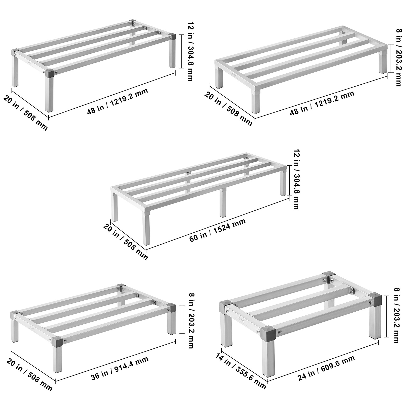 VEVOR Aluminum Dunnage Rack Stationary Dunnage Rack 24×14-60×20 Storage Rack