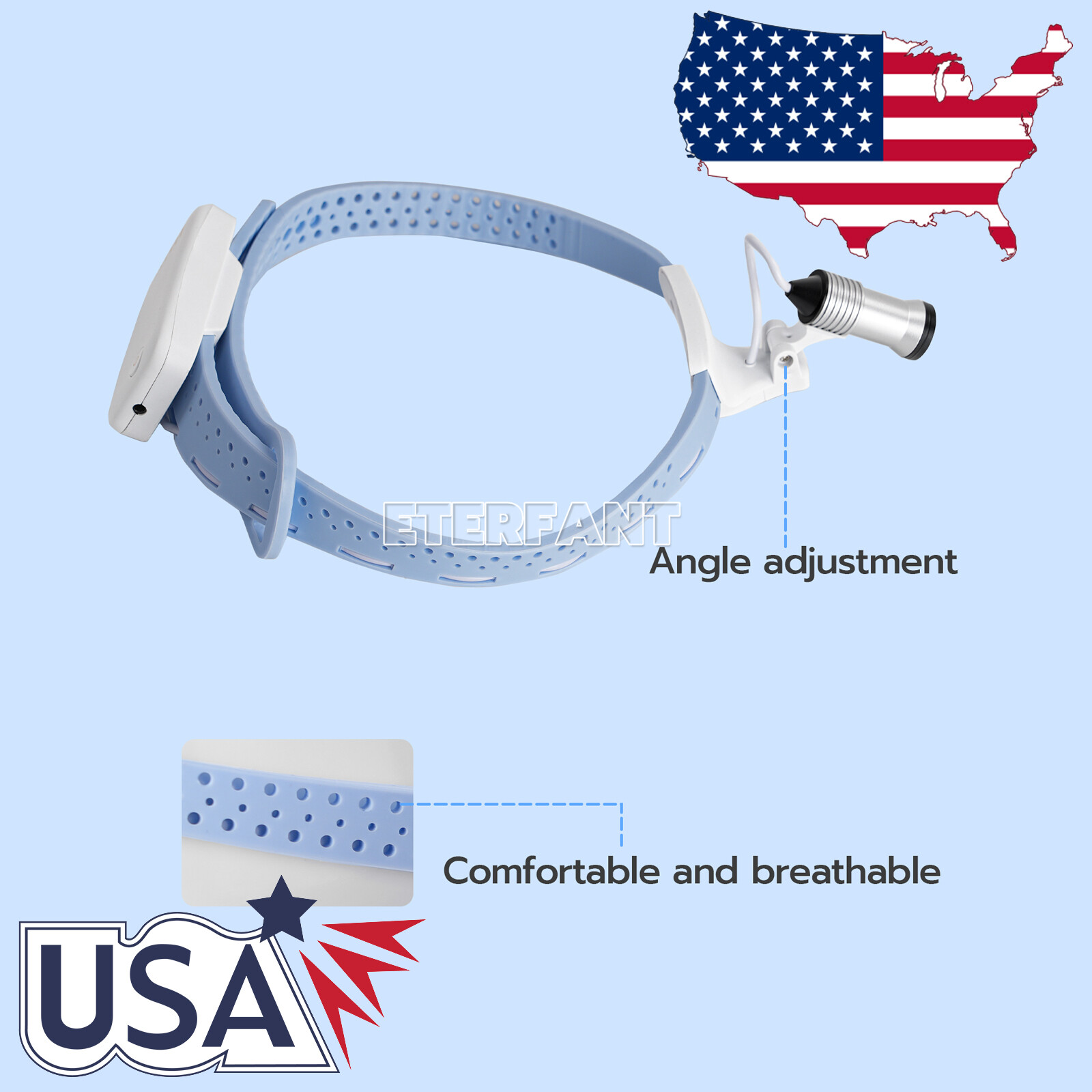 ETERFANT Dental Portable Lightweight Silicone Headlamp Surgery Medical 5W LED US
