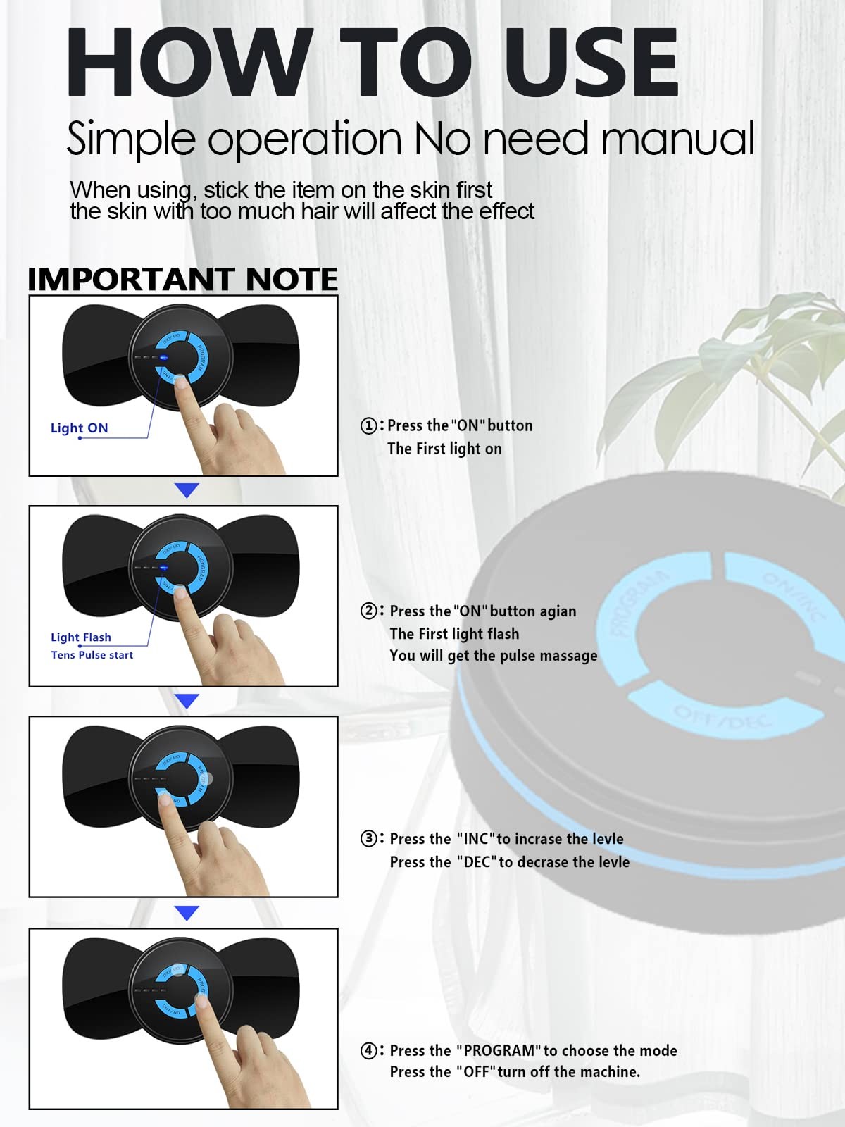 Wireless TENS EMS, Unit Muscle Stimulator, Mini Body Massager Black
