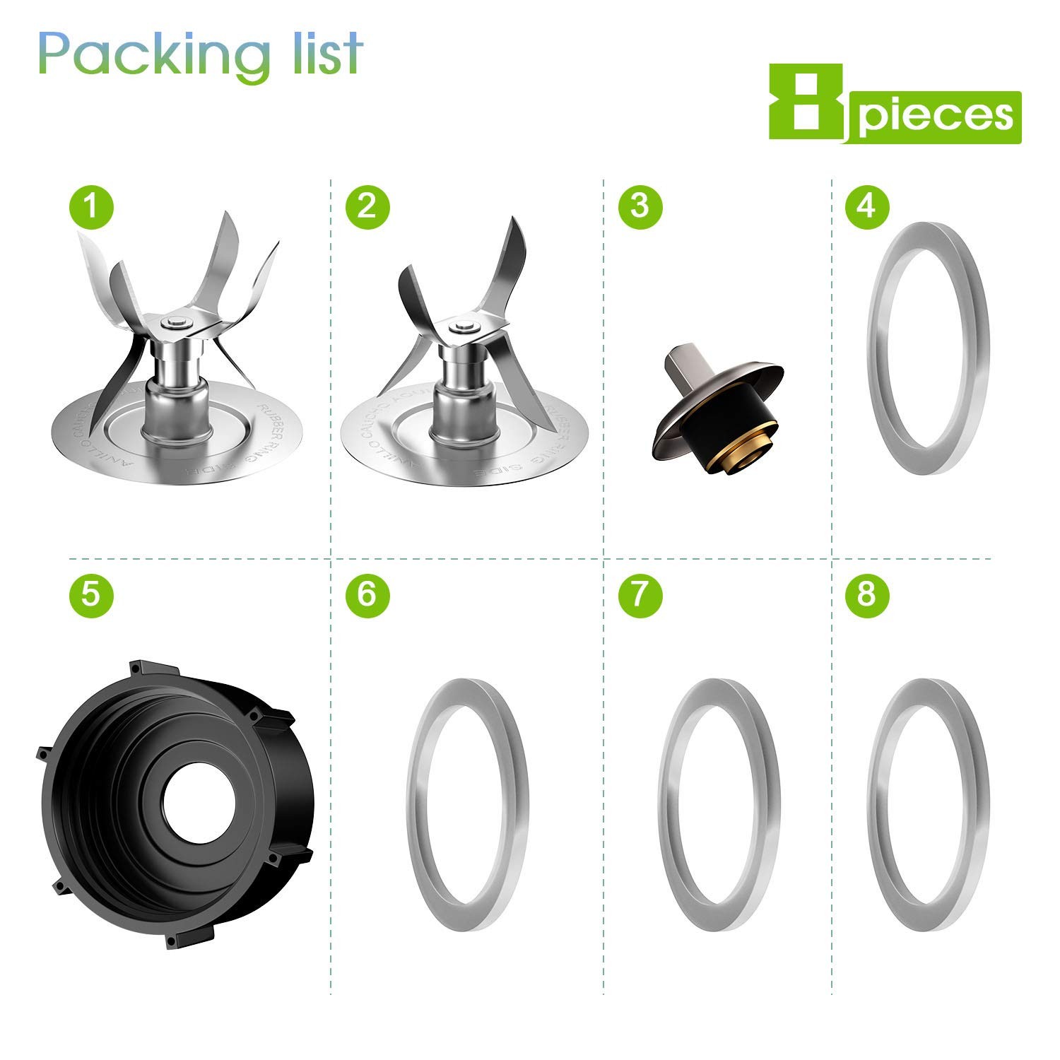 8-Piece Blender Replacement Parts Kit Compatible with Oster & SD588, Black490