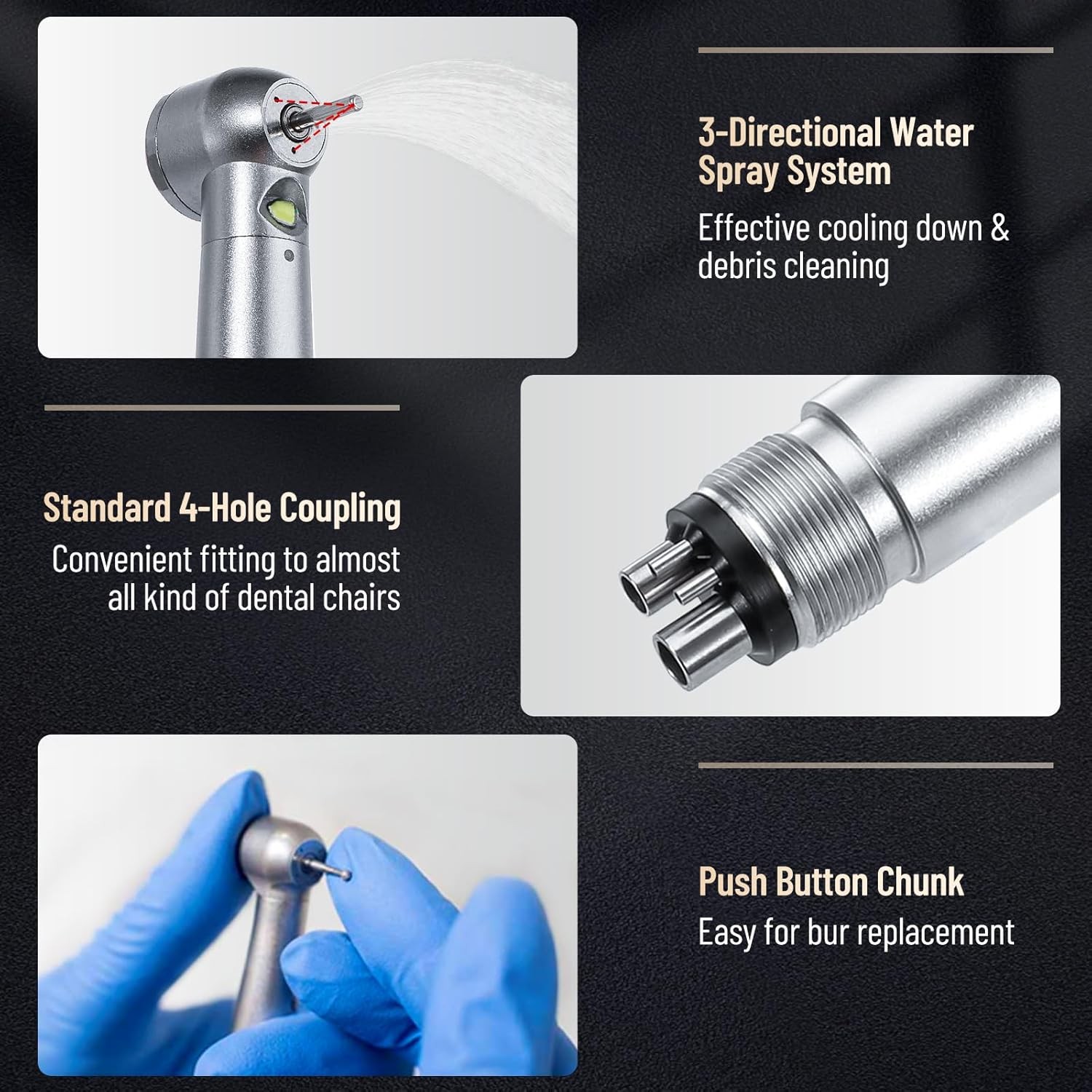 Sibodent E-generator Dental LED Fiber Optic High Speed Handpiece 4 Holes YBM