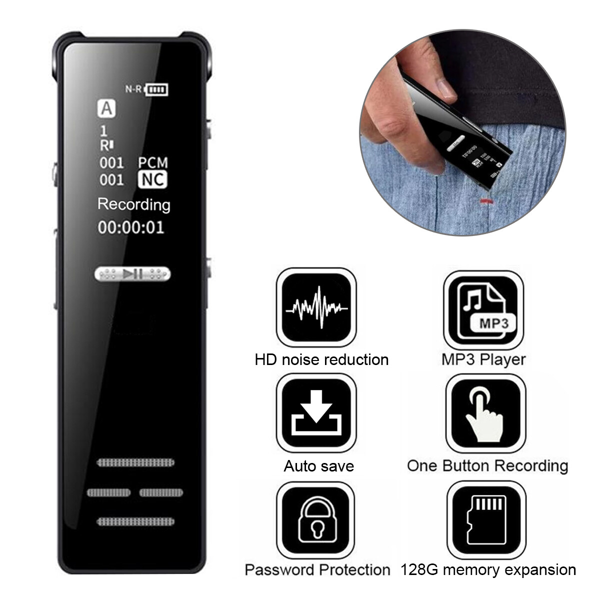 128G Spy Audio Recorder Digital Voice Activated Mini Sound Dictaphone/MP3 Player