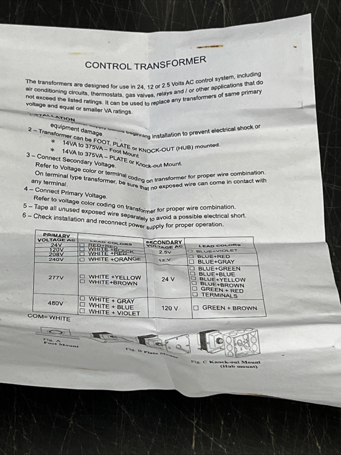 Control Transformer For 24, 12, Or 2.5 Volts AC Control System EP4031OF Class 2