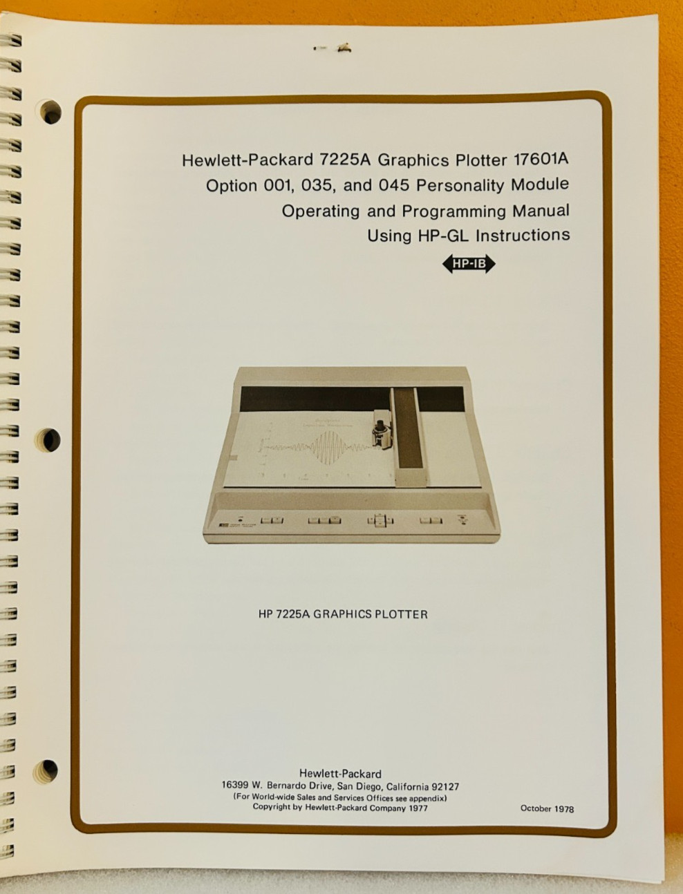 HP 07601-90000 Model 7225A Graphics Plotter 17601A Oper & Programming Manual.