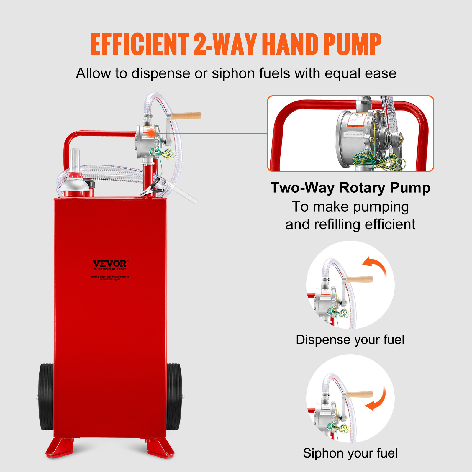 30 Gallon Gas Fuel Diesel Caddy Transfer Tank Container w/ Rotary Pump 10ft Hose