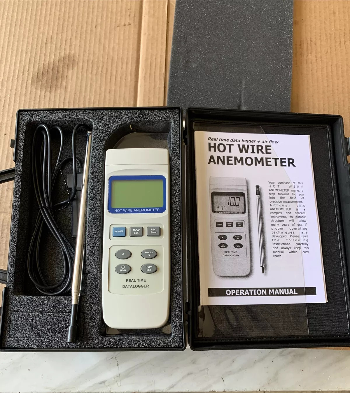 Datalogging Hot Wire Air-Flow Volume Anemometer with Type K/J Thermocouple Port