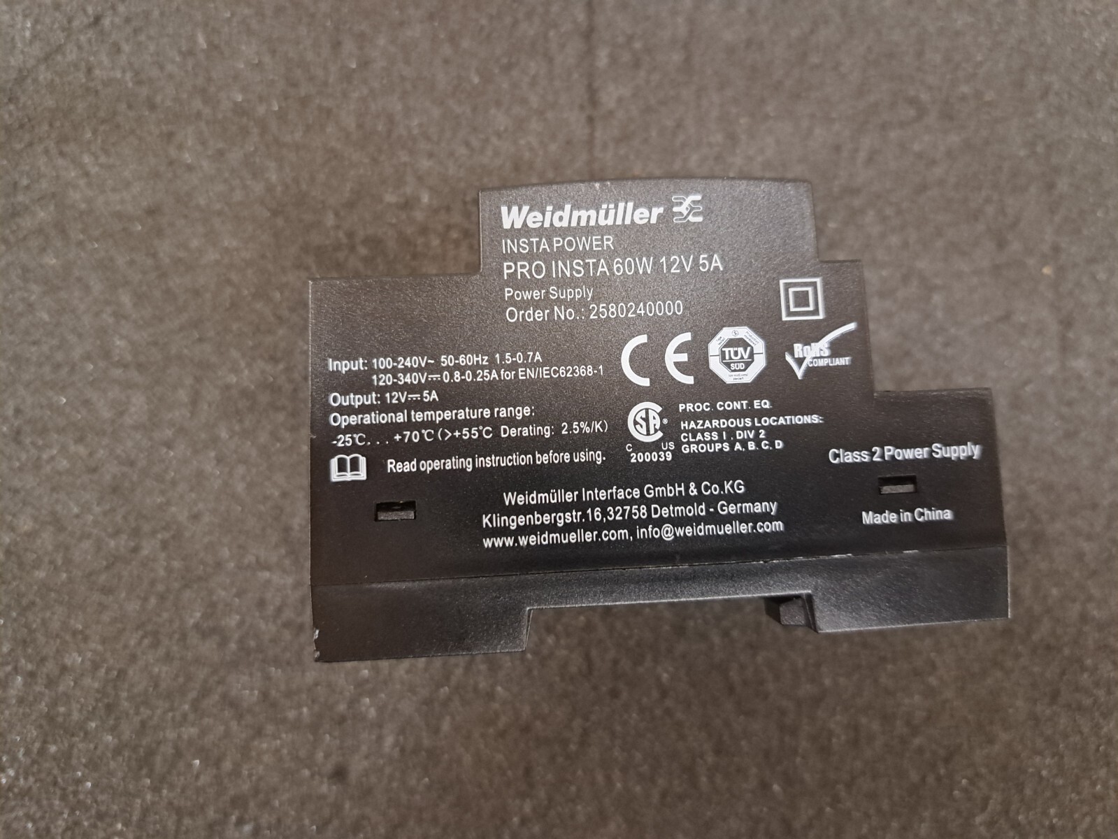 New, Weidmuller, 2580240000, DIN Rail Power Supplies 60W 12V 5A
