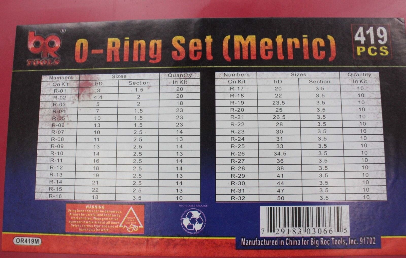 419pc Universal Metric Rubber Seal Oil O Ring Assortment Set 32 Size o-ring Wash