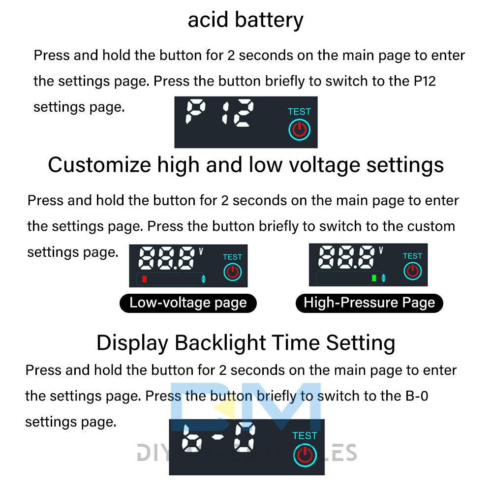 LED Voltage Acid/Li-ion Battery Level Indicator Display Panel w/Power-Off Memory