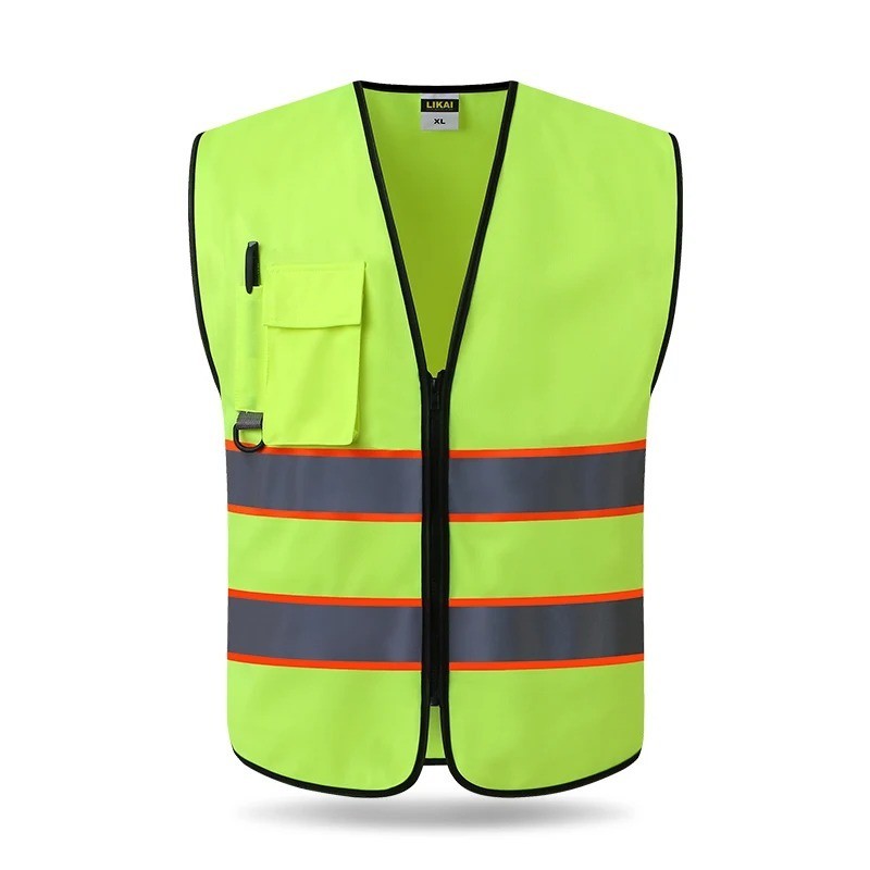 High Visibility Safety Vest Reflective Construction Work Jacket Multi Pocket Zip