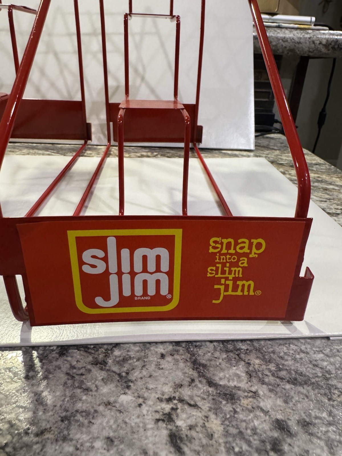 2 Slim Jim Metal Countertop Display Racks 3-Slot Red Snack Holders