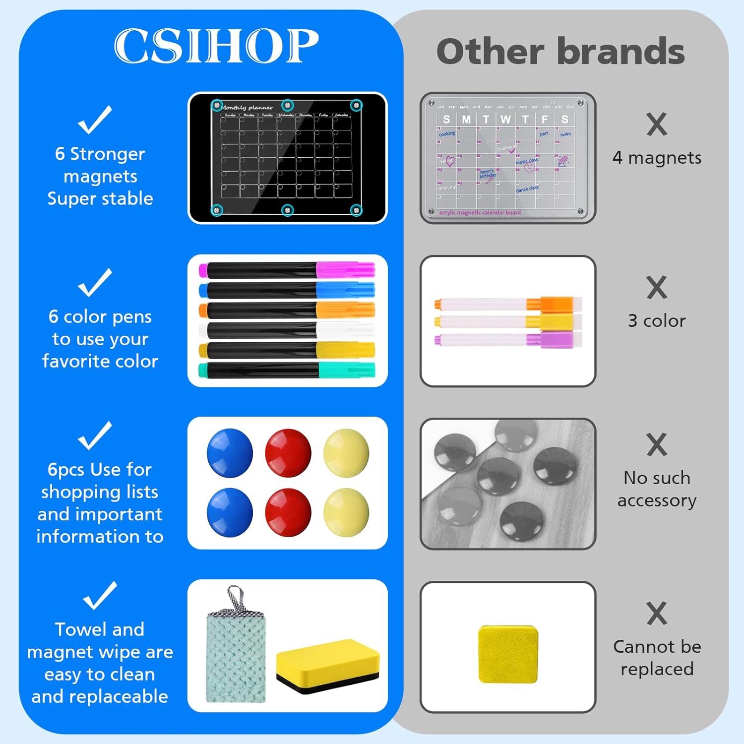 Acrylic Magnetic Monthly Weekly Calendars for Fridge Transparent Dry Erase Board