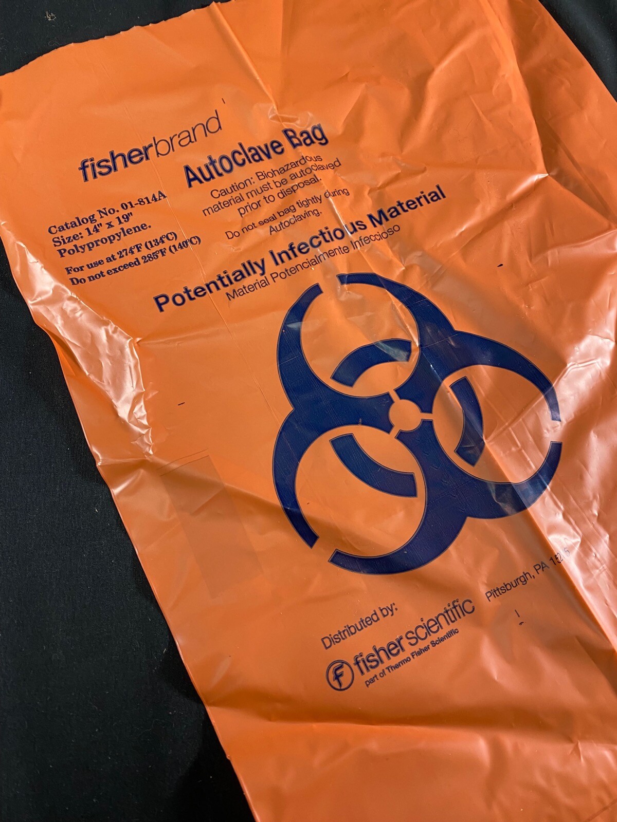FISHERBRAND Autoclavable 14×19 Orange Biohazard Waste Bags 01-814A (200/cs)