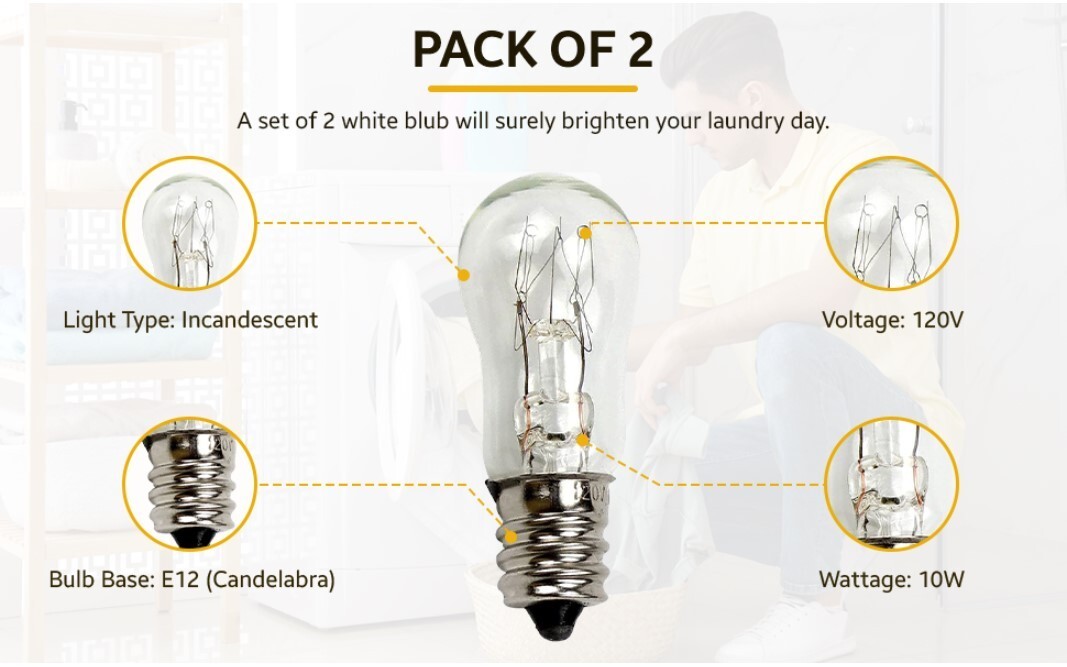 OCSParts WE4M305 General Electric Dryer Light Bulb, 120V, 10W (Pack of 2)