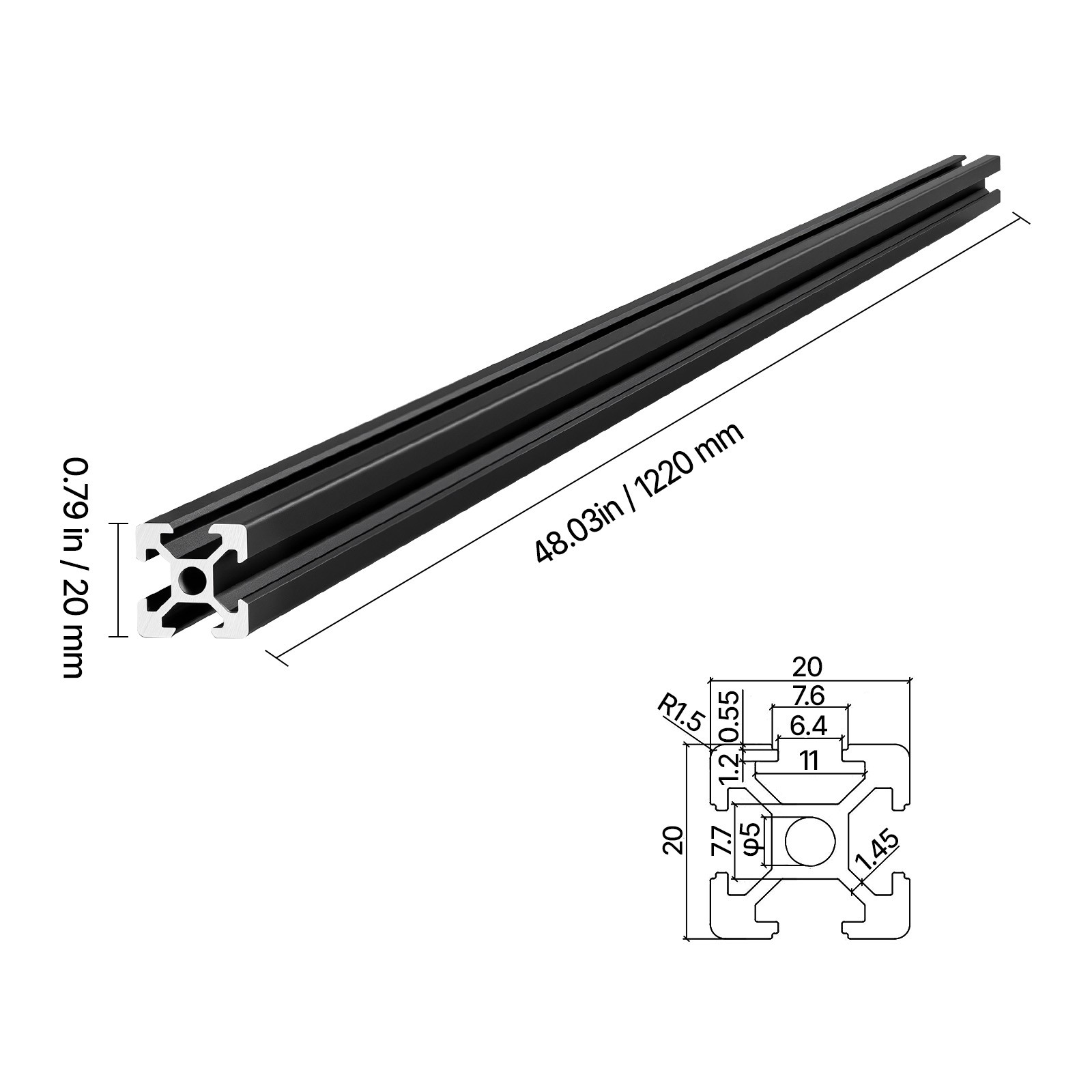 Uimoso 10PCS 2020 Aluminum Extrusion 48″ 1220 mm T-Slot Linear Rail in Black