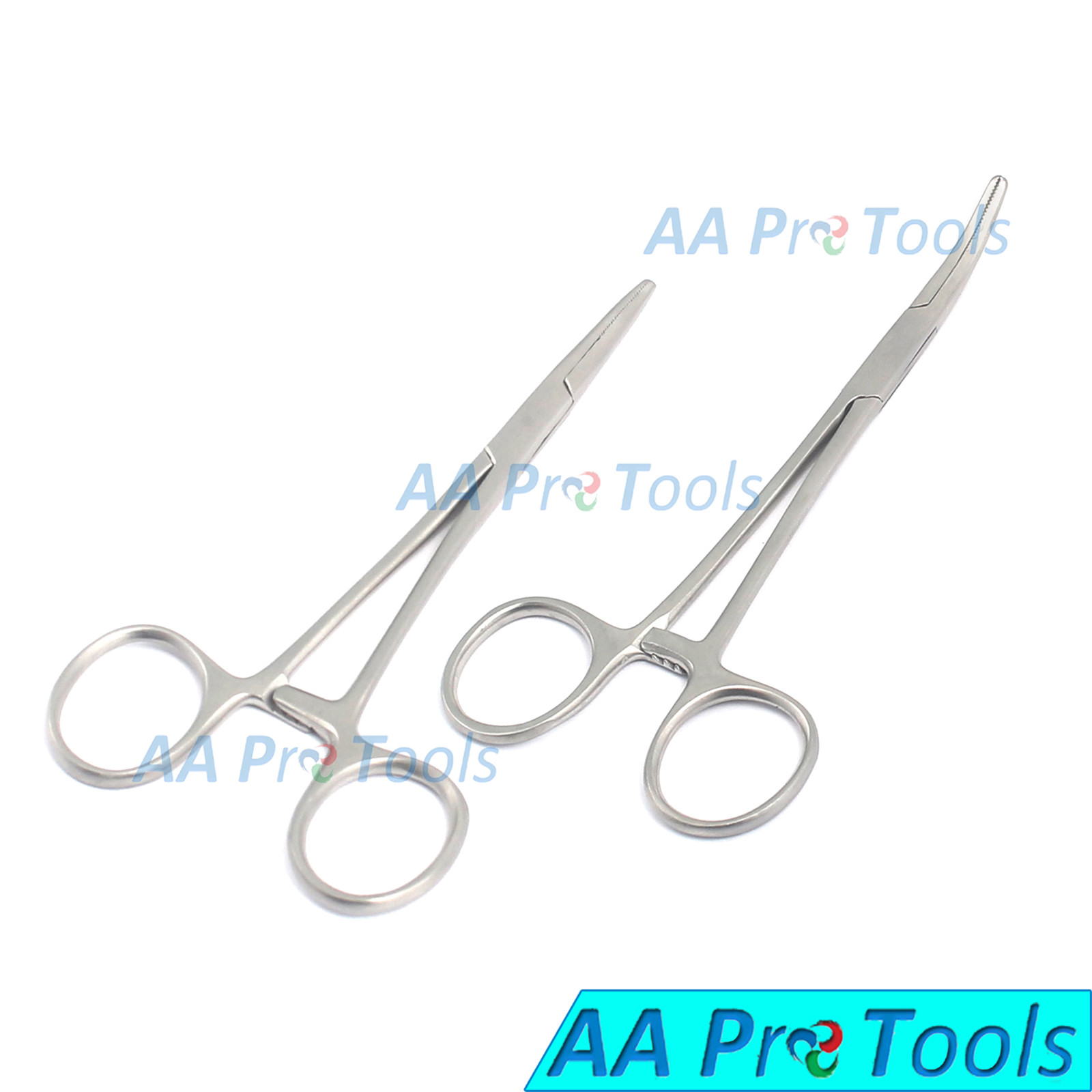Set Of 4 Pcs Kelly Hemostat Locking Forceps 5.5″ Straight And Curved O.R. Grade