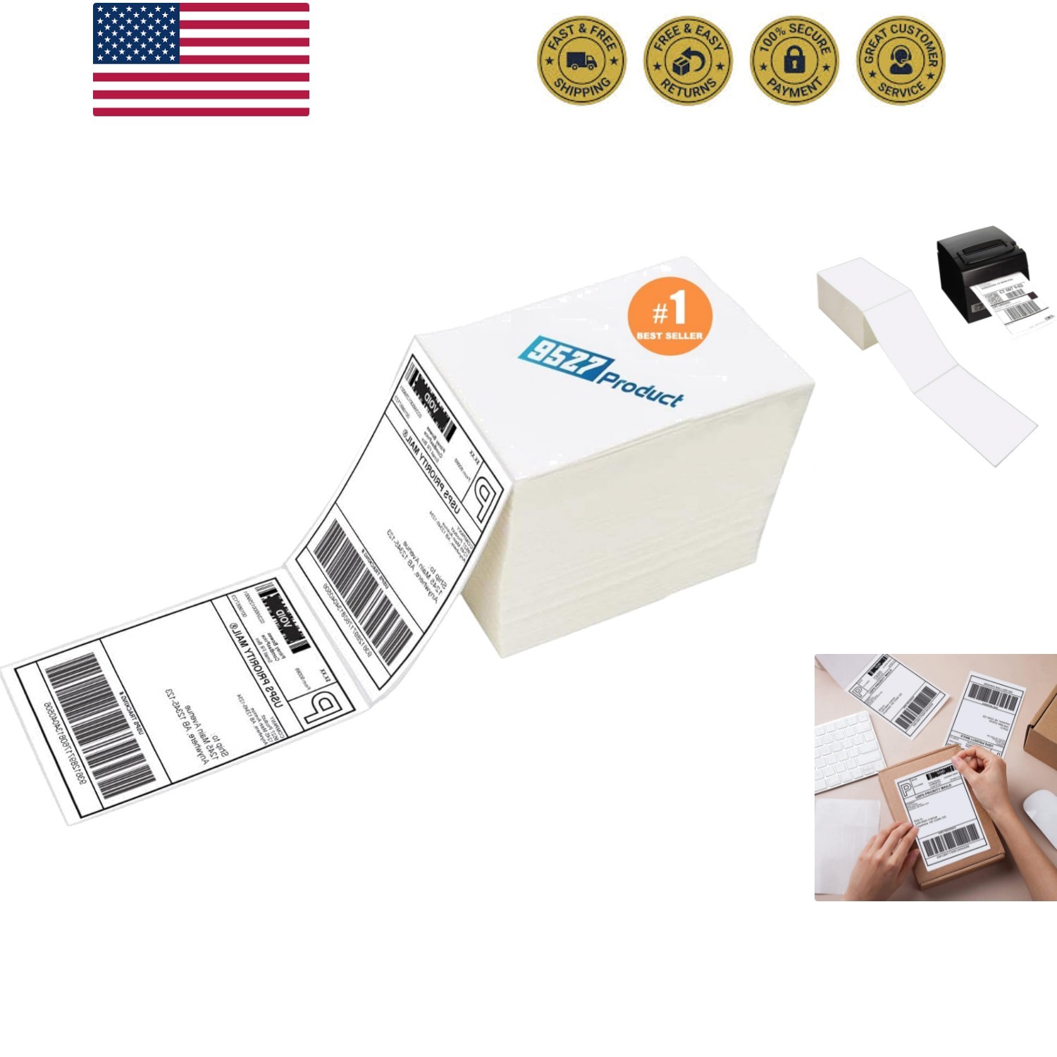 4 x 6 Thermal Labels – Pack of 100 Fanfold Labels for Direct Thermal Printer,…