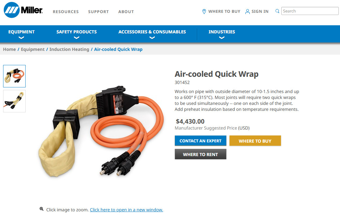 Miller Welding Induction Heating Air Cooled Quick Wrap #301452 New Never Used.