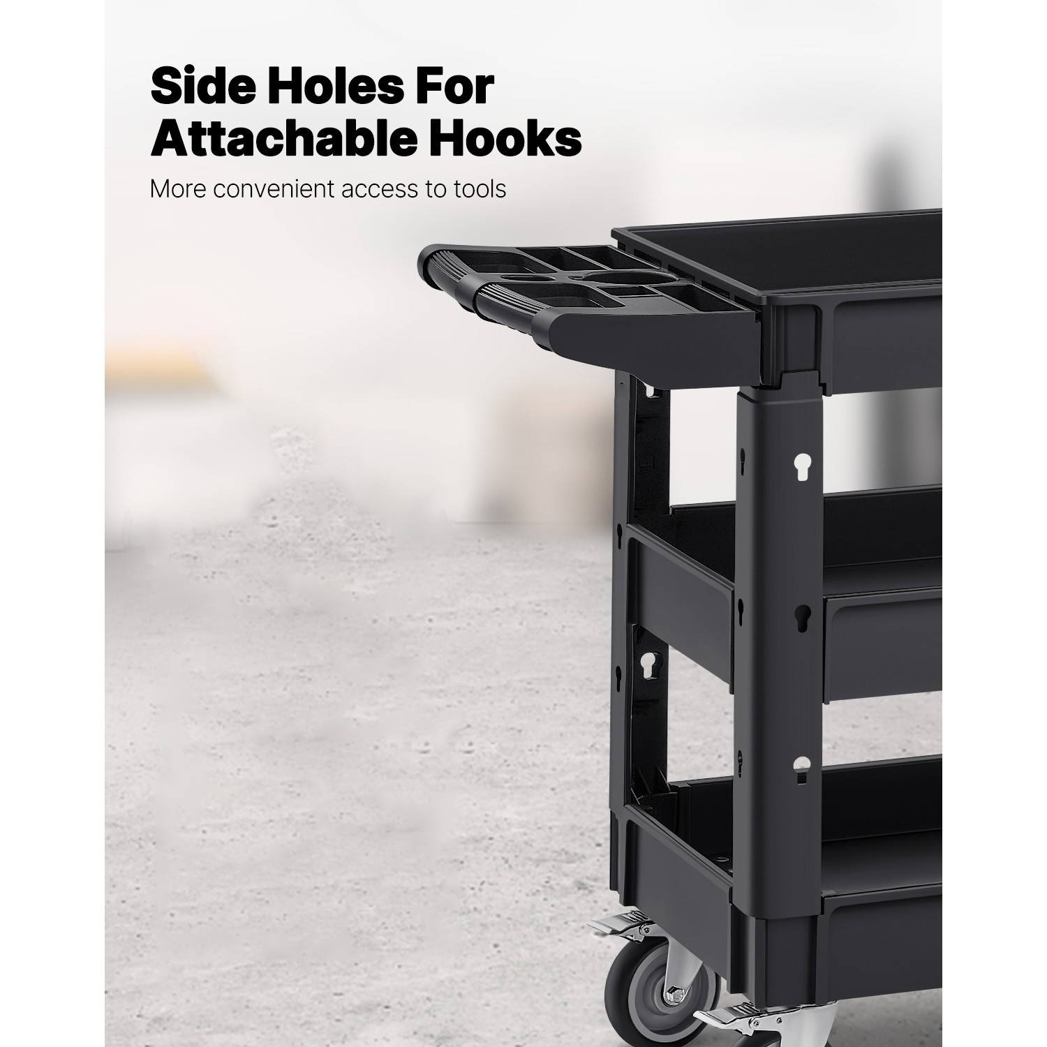 VEVOR Utility Service Cart 3 Shelf 550LBS 360° Swivel Wheels (2 with Brakes)