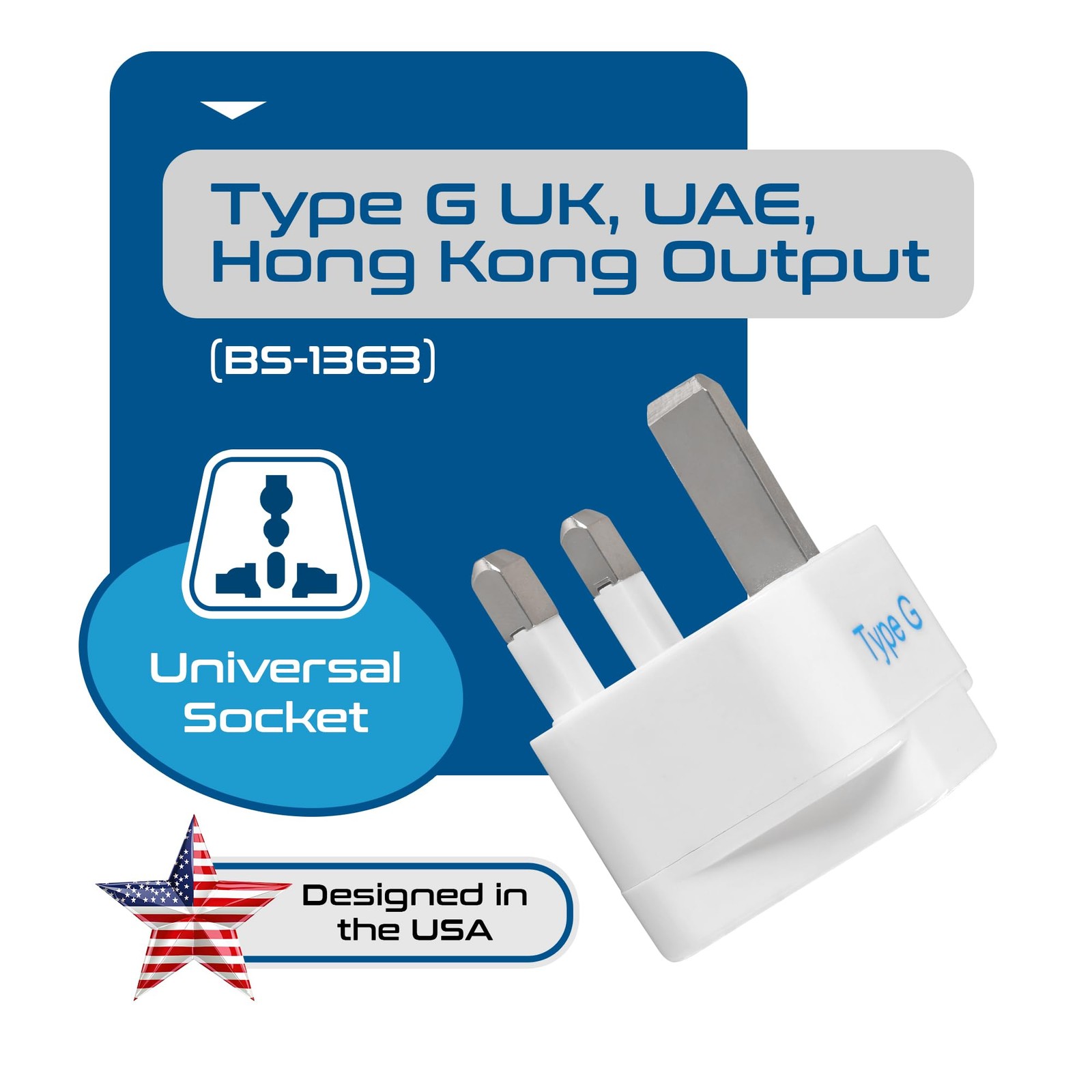 Ceptics UK, Hong Kong, Ireland, UAE Travel Plug Adapter (Type 3 Pack, White
