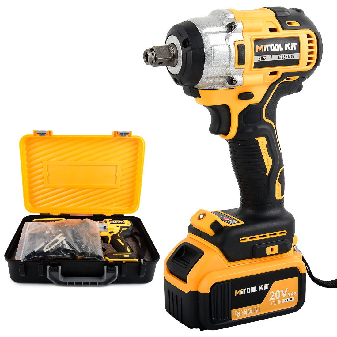 20V Cordless Impact Wrench Kit with Batteries & Charger Brushless Motor