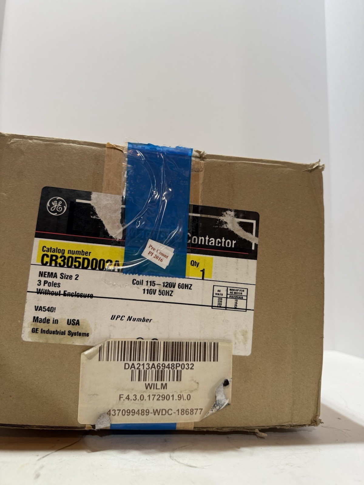 GENERAL ELECTRIC CR305D002AAM Nema Size 2 Magnetic Contactor 600AC V NEW IN BOX