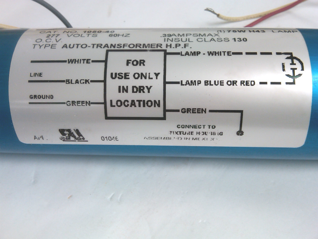 MagneTek Postline Ballast 1050-40 277V 60Hz .39 Amps Max (1) 75W H43