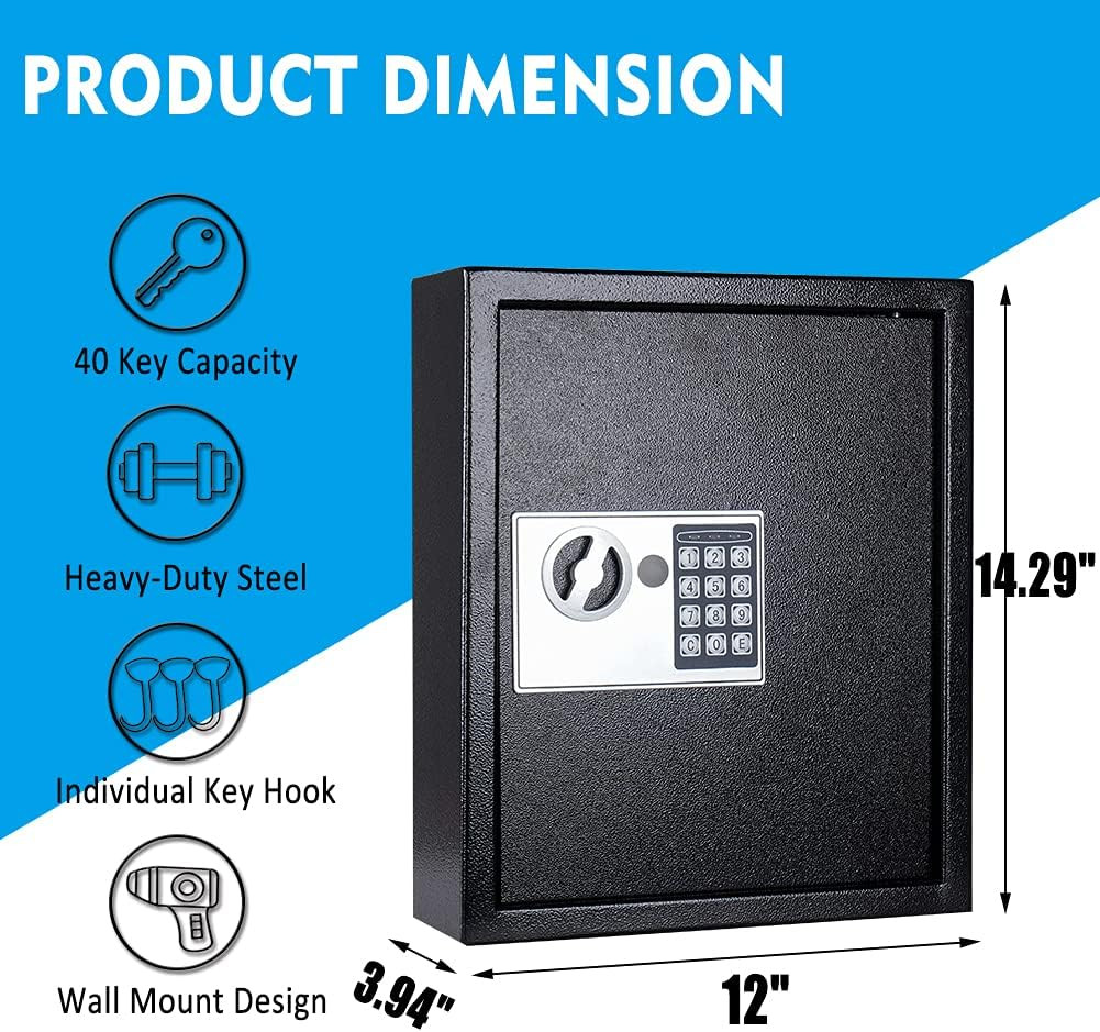 Key Box Wall Mount 40 Position Valet Digital Car Key Cabinet Lock Box with Code