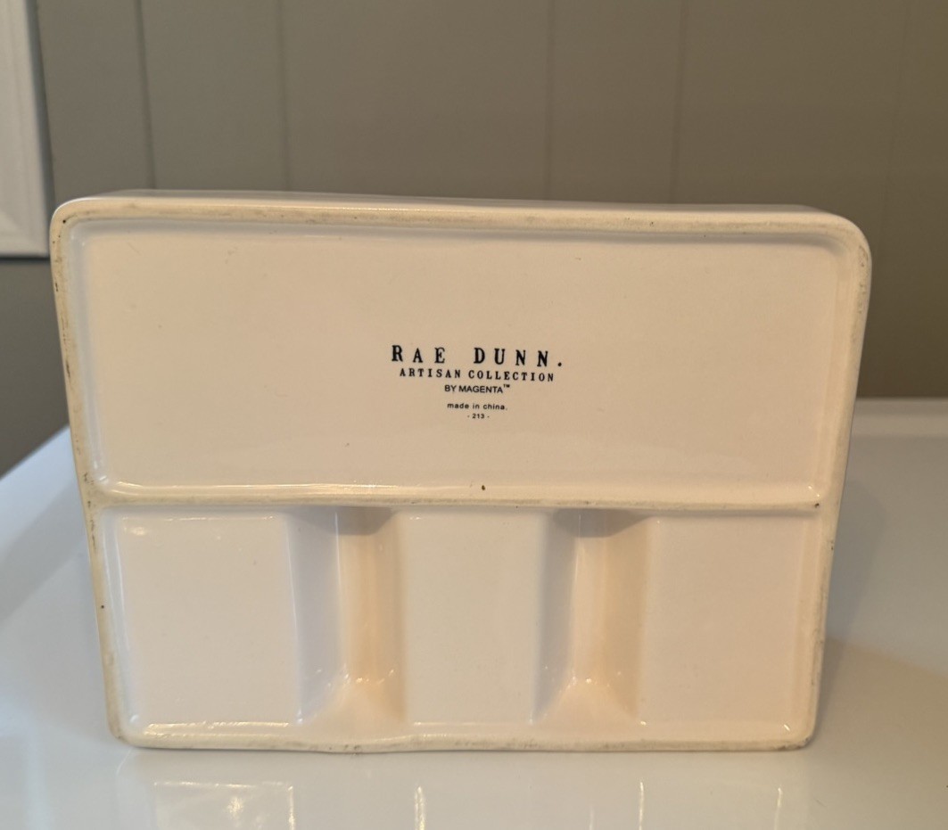 Rae Dunn *STUFF* White Ceramic Organizer, Stationary Or Makeup Brushes, 8.25”