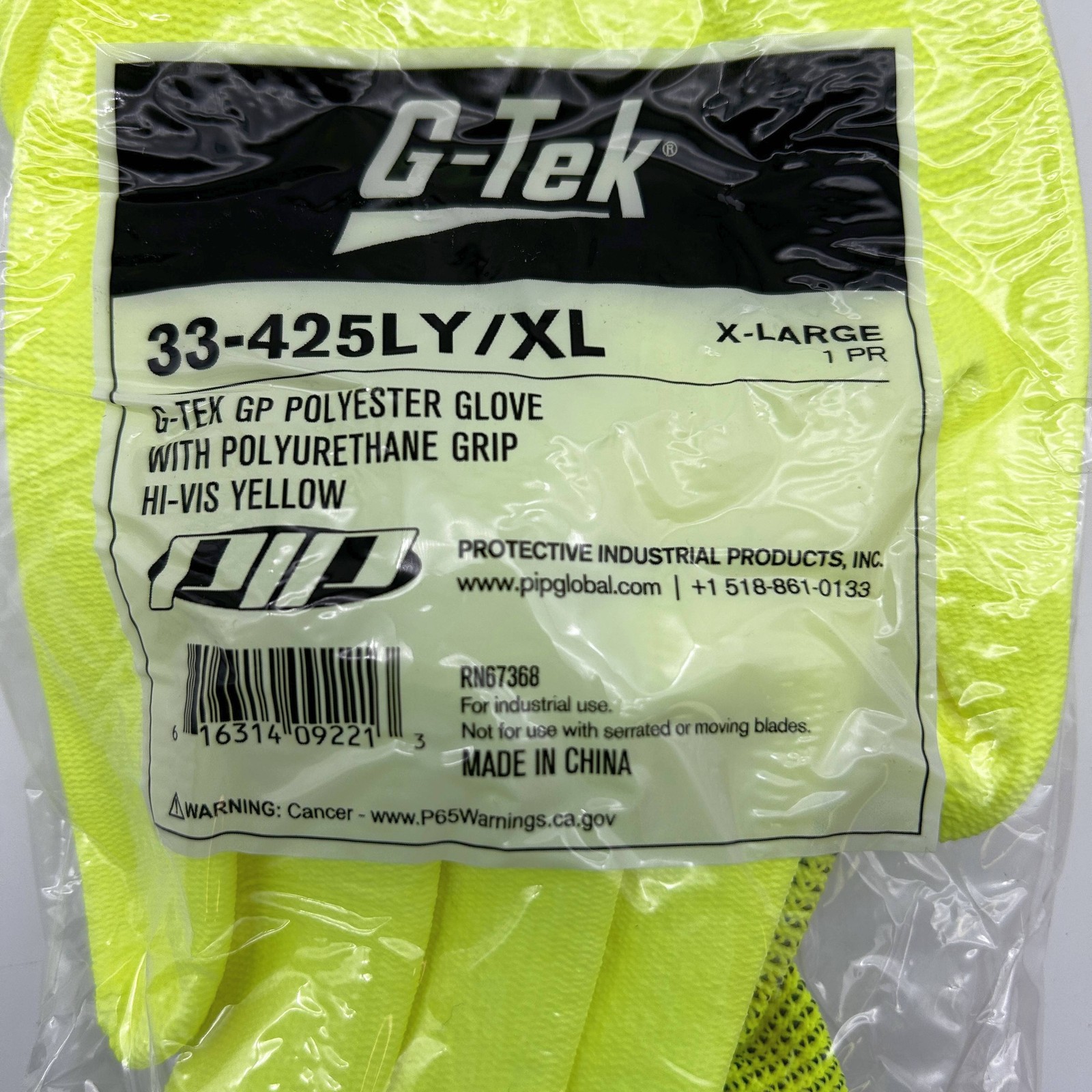 PIP 33-425LY Work Gloves Size XL G-Tek Polyurethane Grip Hi Vis 12 Pairs