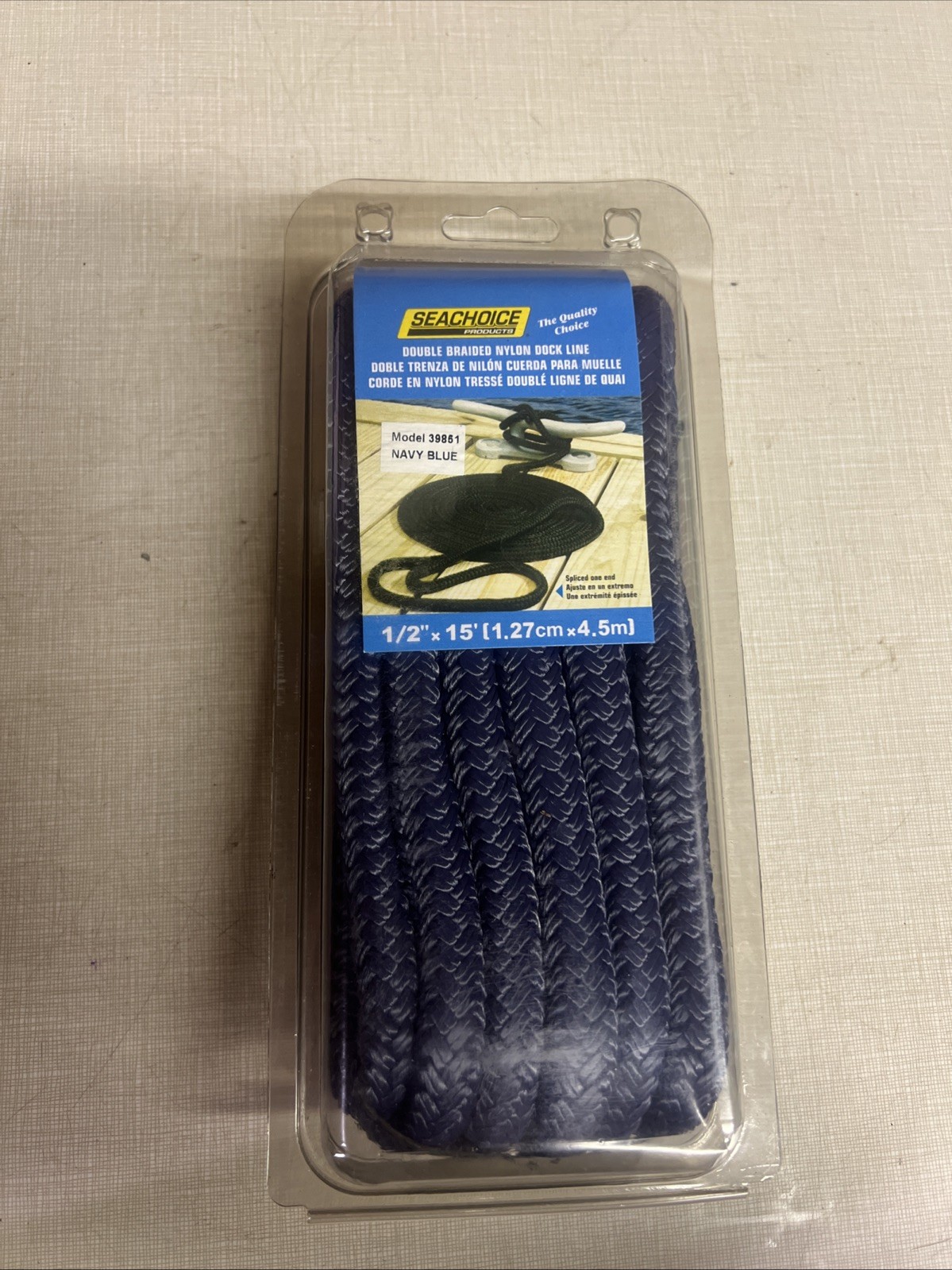 SEACHOICE Double-Braid Nylon Dock Line 1/2″ x 15′ Navy Blue (39851) NOS