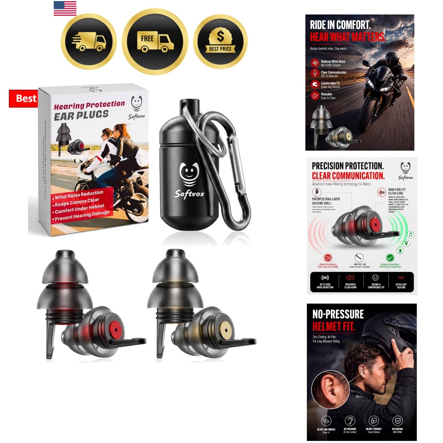 Motorcycle Ear Plugs for Wind Noise Reduction, 2 Pairs Reusable Motorcycle Ac…
