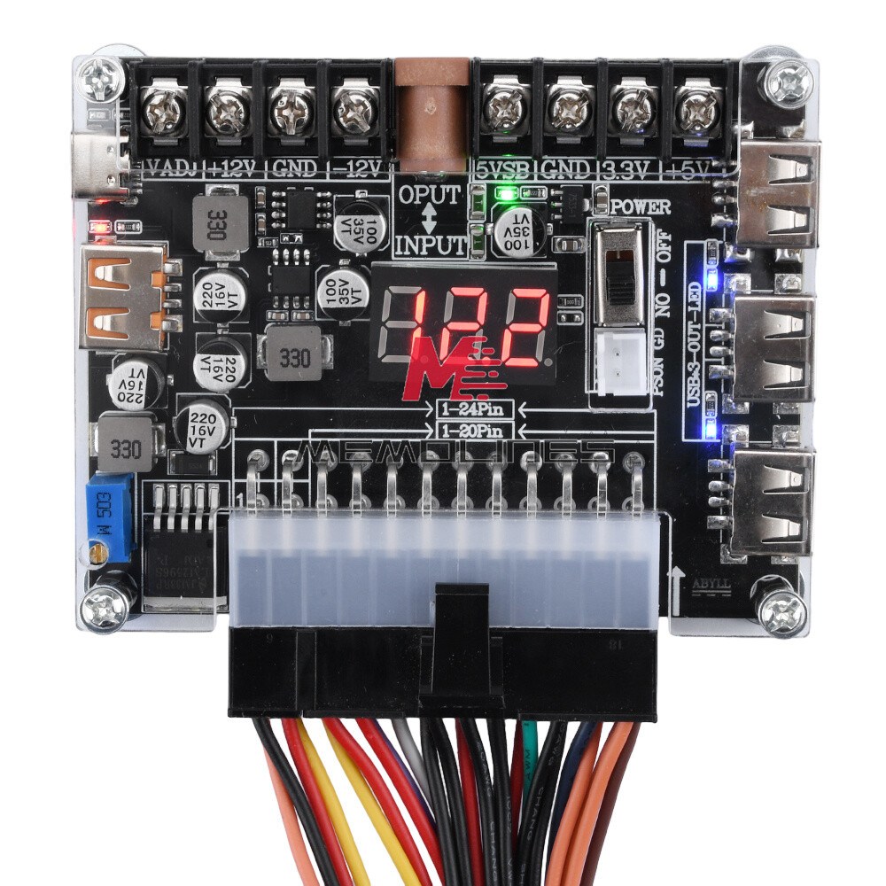 20/24Pin ATX Power Supply Breakout Board Adjustable Voltage Module + Case USA