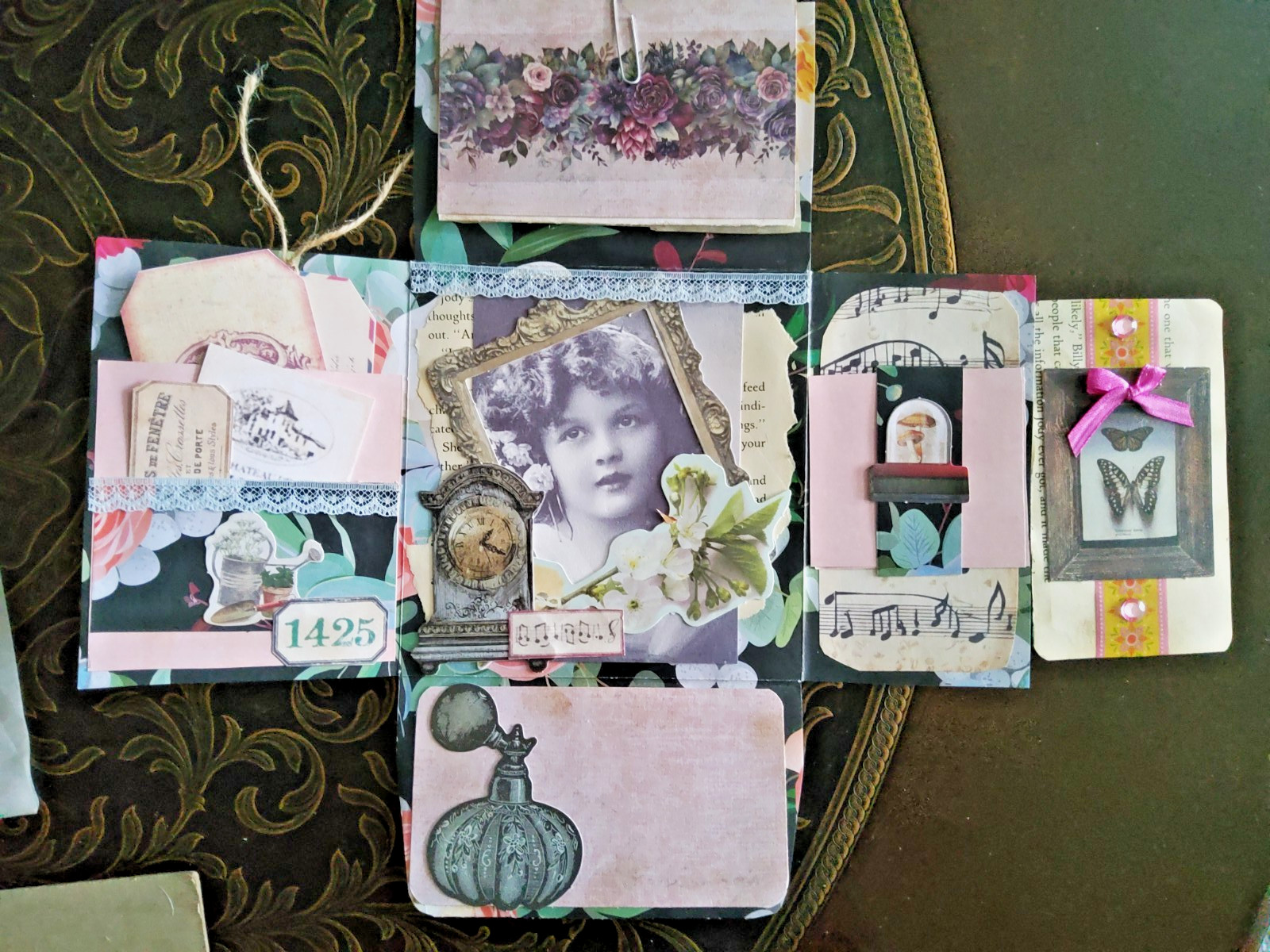 2 Junk Journals Handmade Booklet Folio PINK ROSES & LOVE w/ Pockets & Ephemera