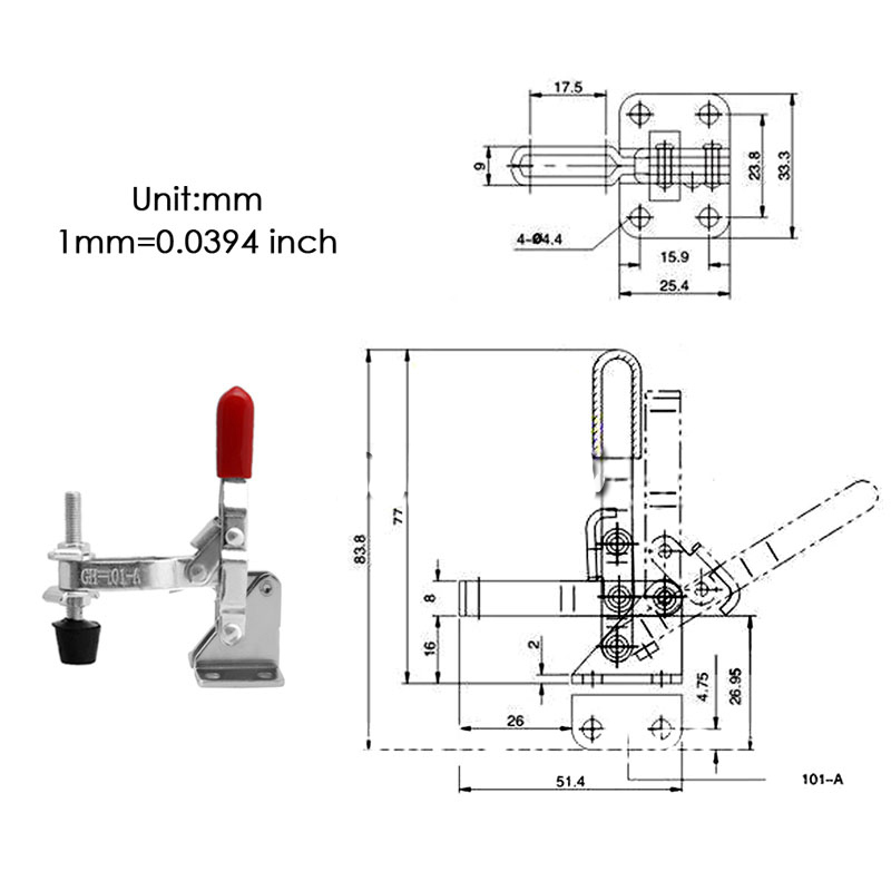 4pcs 101A 50Kg 110 Lbs Quick Holding Vertical Type Toggle Clamp