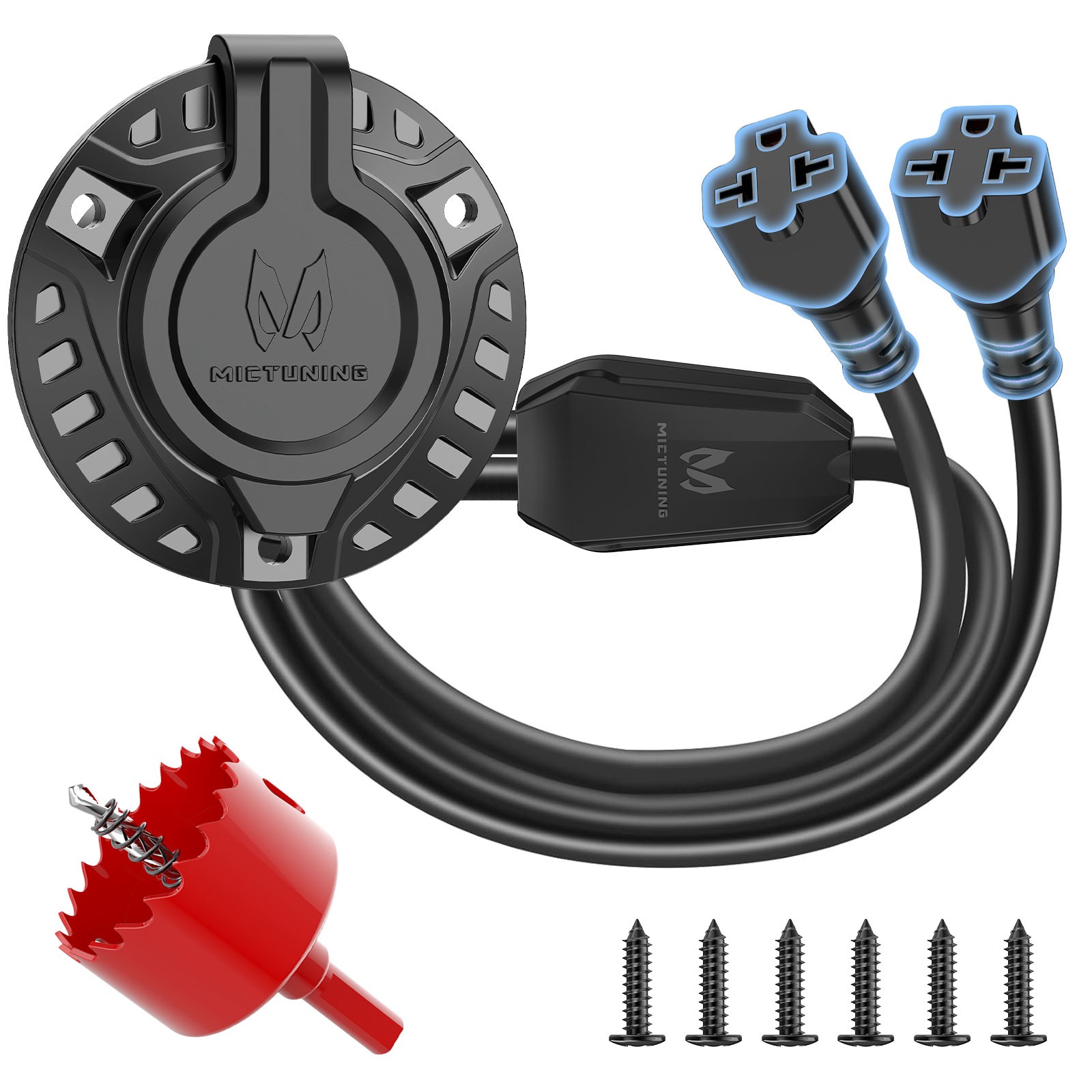 20″ 20A 125V AC Port Plug with 5-in-1 T-Blade Adapter RV Shore Power Inlet Plug