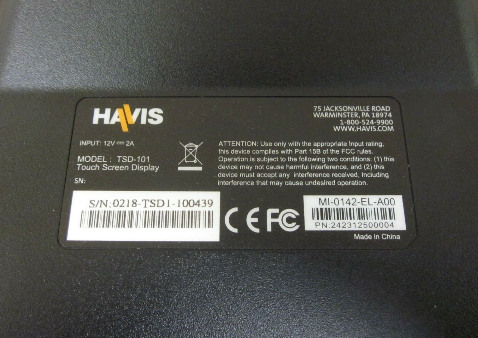 Havis TSD-101 11.6″ Car Vehicle Capacitive Touch Screen Display Monitor Used