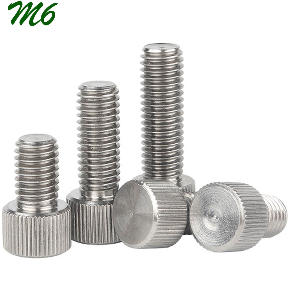 M6 Stainless Steel Flat Head Knurled Thumb Screws Hand Grip Knob Cylinder Bolts