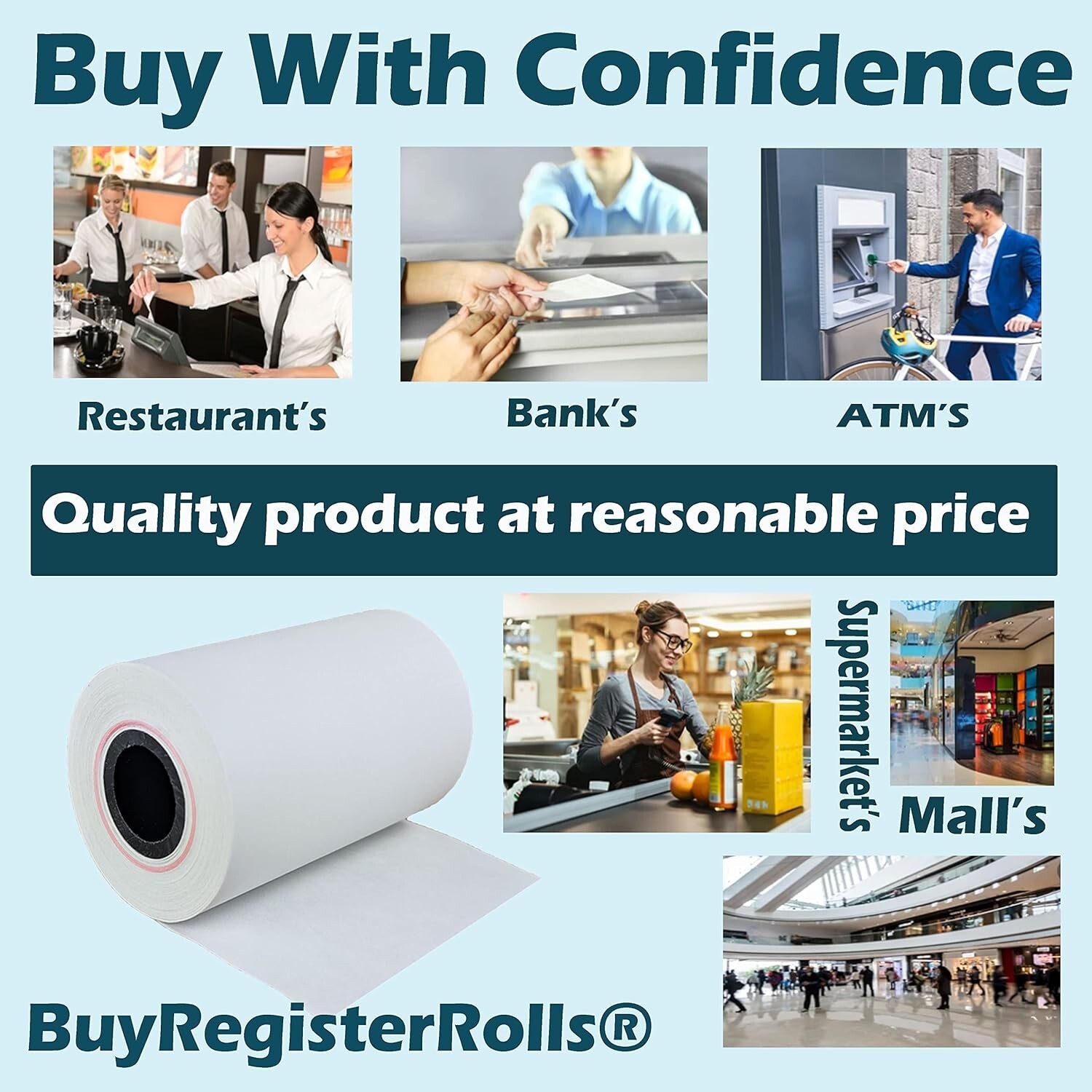 Thermal Receipt Paper Rolls 2 1/4 x 50ft, BPA Free, Recyclable for POS Machines