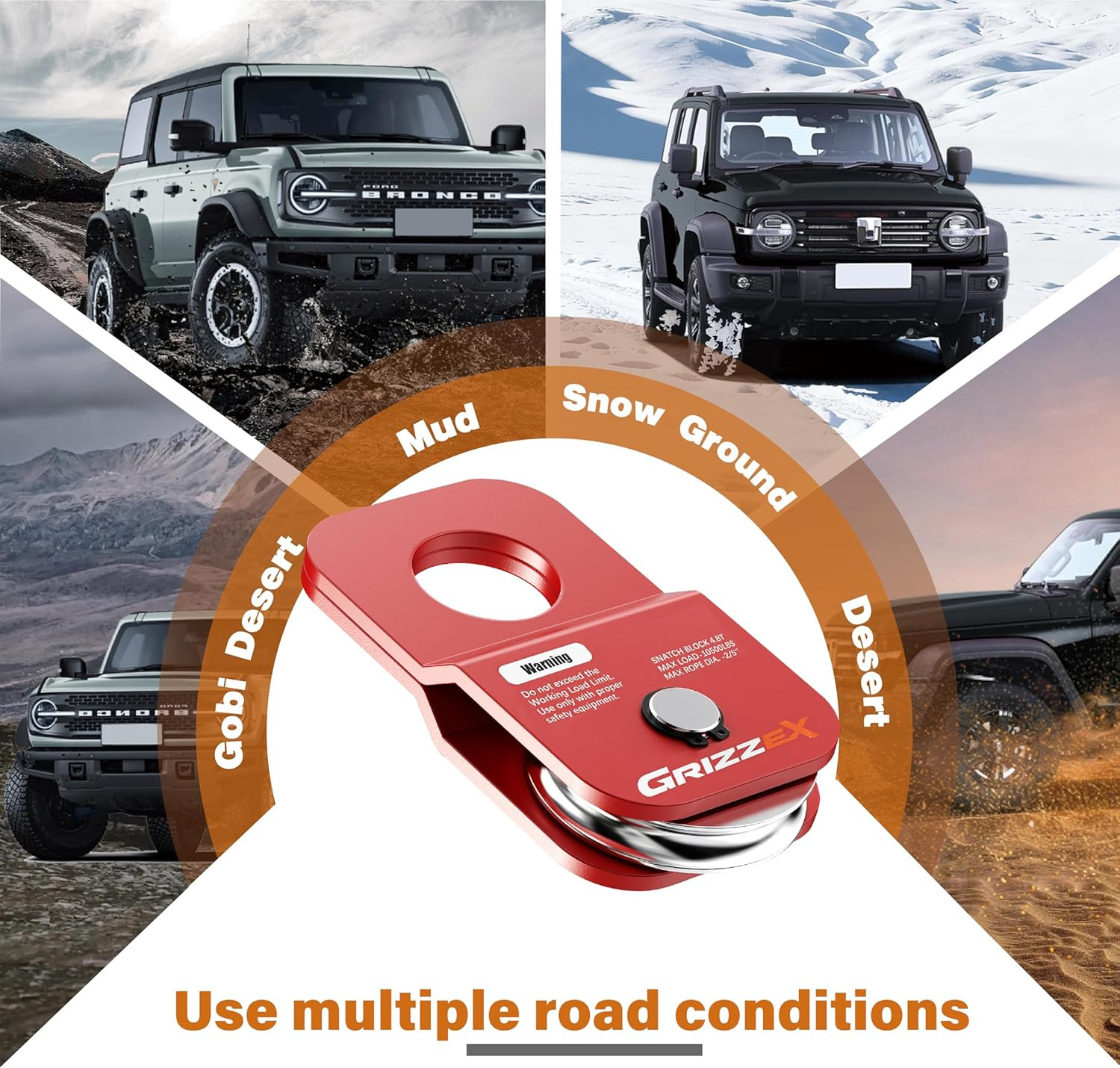 4.8T Heavy Duty Winch Snatch Block, 10,500 Lbs Working Load, for Synthetic Rope